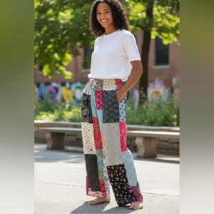 Kathmandu Imports Women’s Patchwork Pant Wide Leg Made In India Size S/M NWT